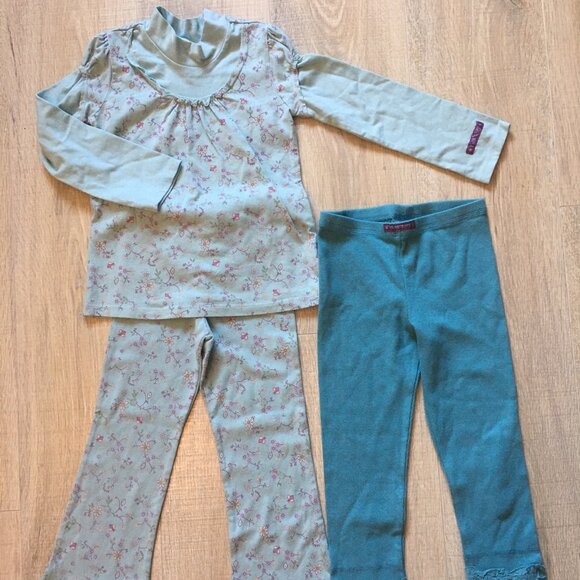 3pc Lot Naartjie Blue Top Long Sleeve Shirt Pants Set Outfit Floral Girls Size 4 - Picture 1 of 11